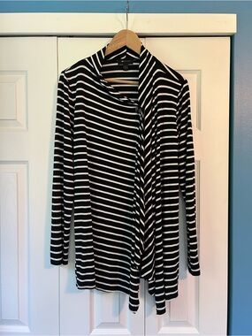 AB Studio Black and White Striped Open Cardigan